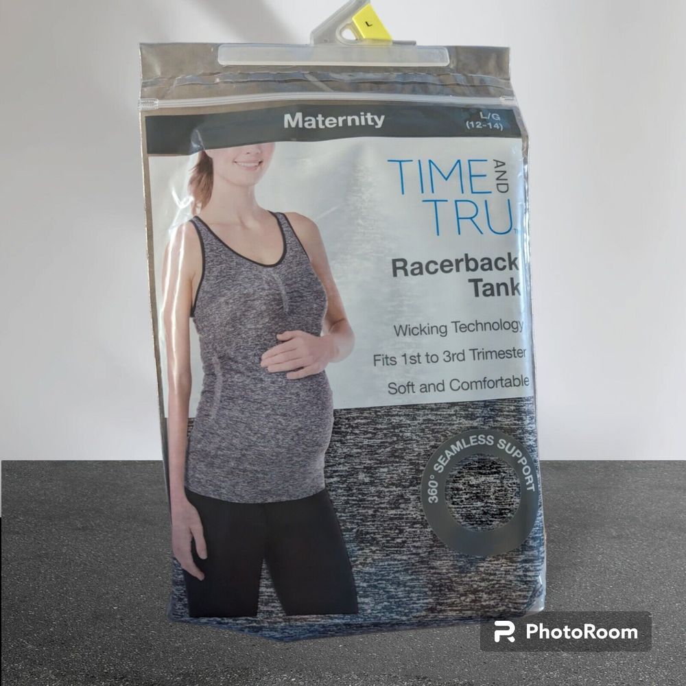 NEW Time and Tru Womens Racerback Tank Maternity Gray L Soft Comfortable Boho